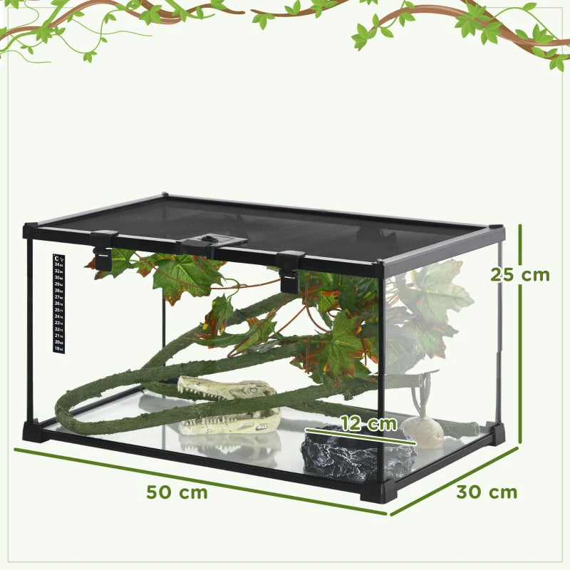 Black Glass Reptile Terrarium Kit, Small Animal Breeding Tank 50x30x25cm