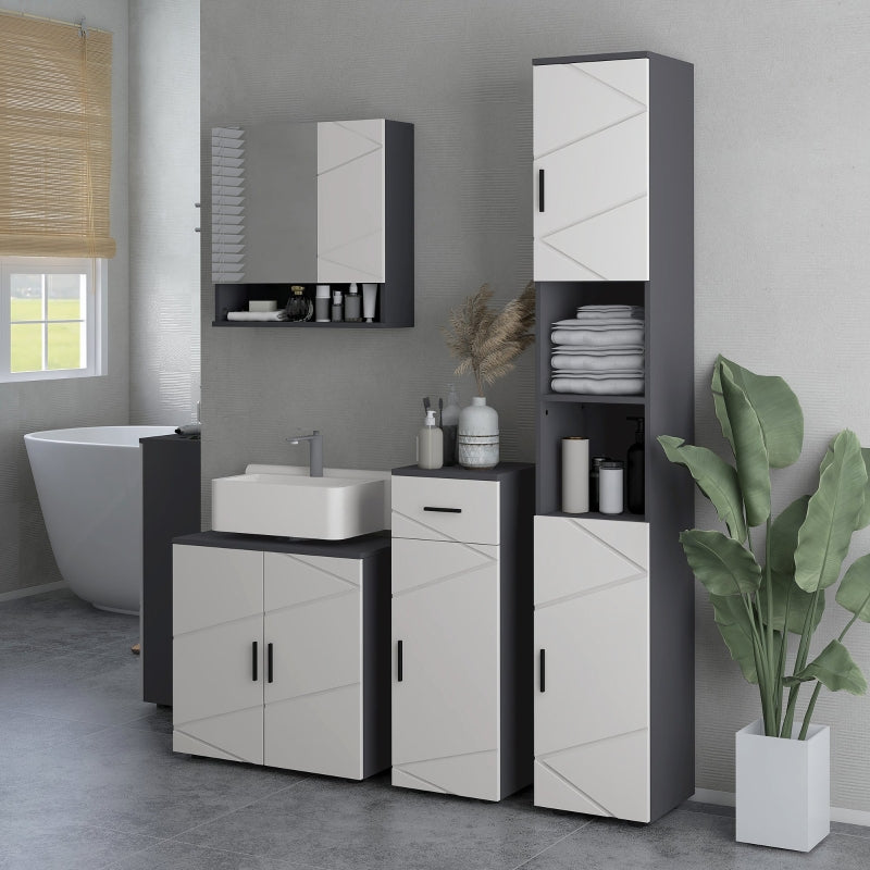 Grey 5-Piece Bathroom Furniture Set with Storage Cabinets and Mirror