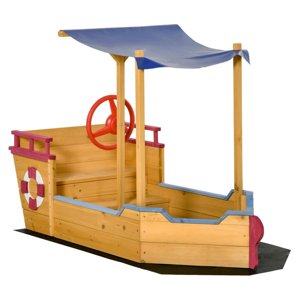 Wooden Sandbox with Canopy Bench Seat - Blue, Ages 3-8