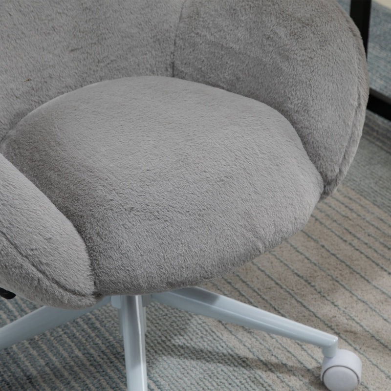 Grey Fluffy Rolling Desk Chair for Home Office or Bedroom