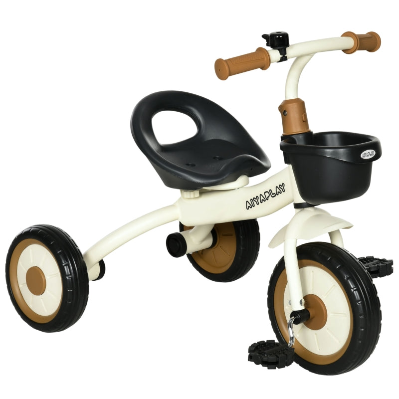 White Kids Trike with Adjustable Seat, Basket & Bell - Ages 2-5