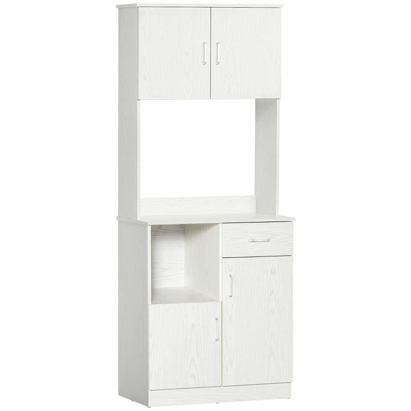 White Freestanding Kitchen Storage Cabinet with Microwave Counter