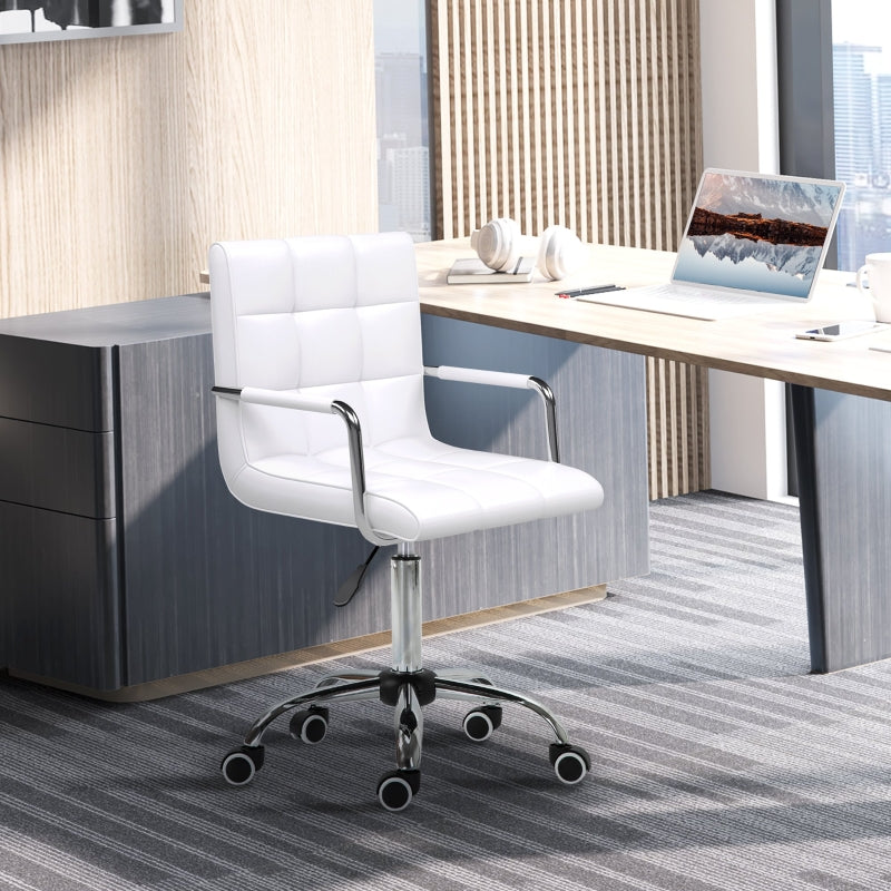 White PU Leather Swivel Office Chair with Adjustable Height and Armrest