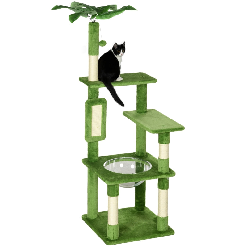 Green Cat Tree Tower with Scratching Post, Hammock, Toy Ball - 142cm