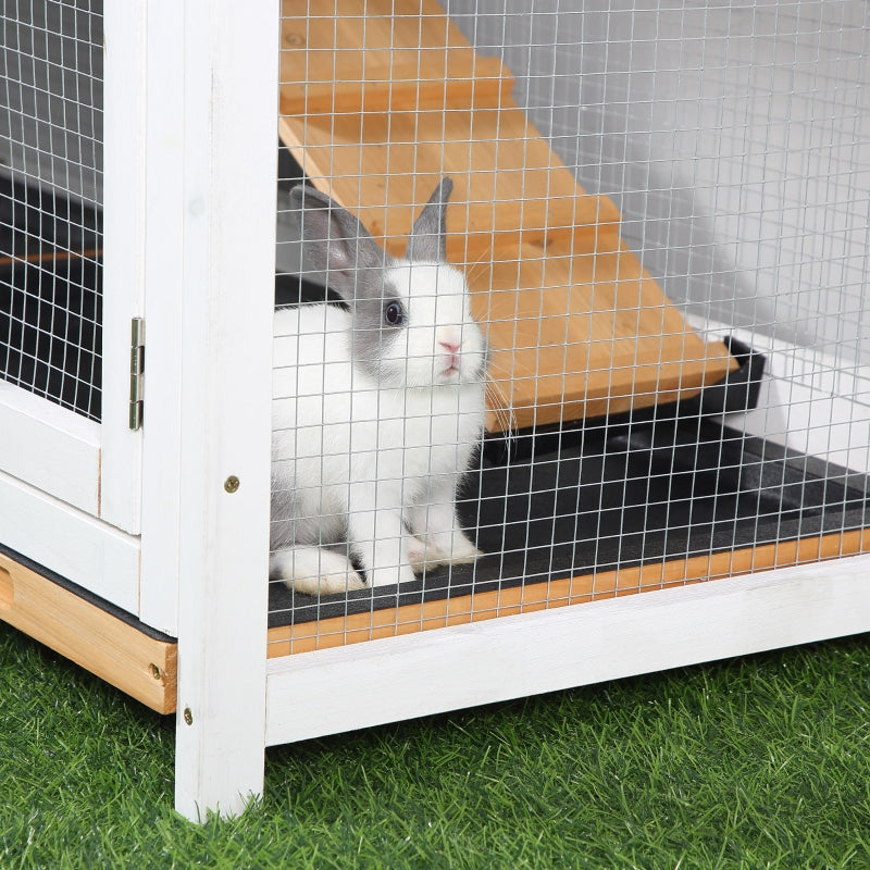 Yellow 2 Tier Rabbit Hutch with Run, Outdoor Pet Cage, 157.4 x 53 x 93.5cm