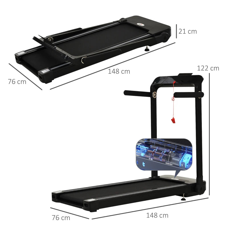 Compact Black Folding Treadmill, 1.85HP, 12KM/H Speed, LED Display