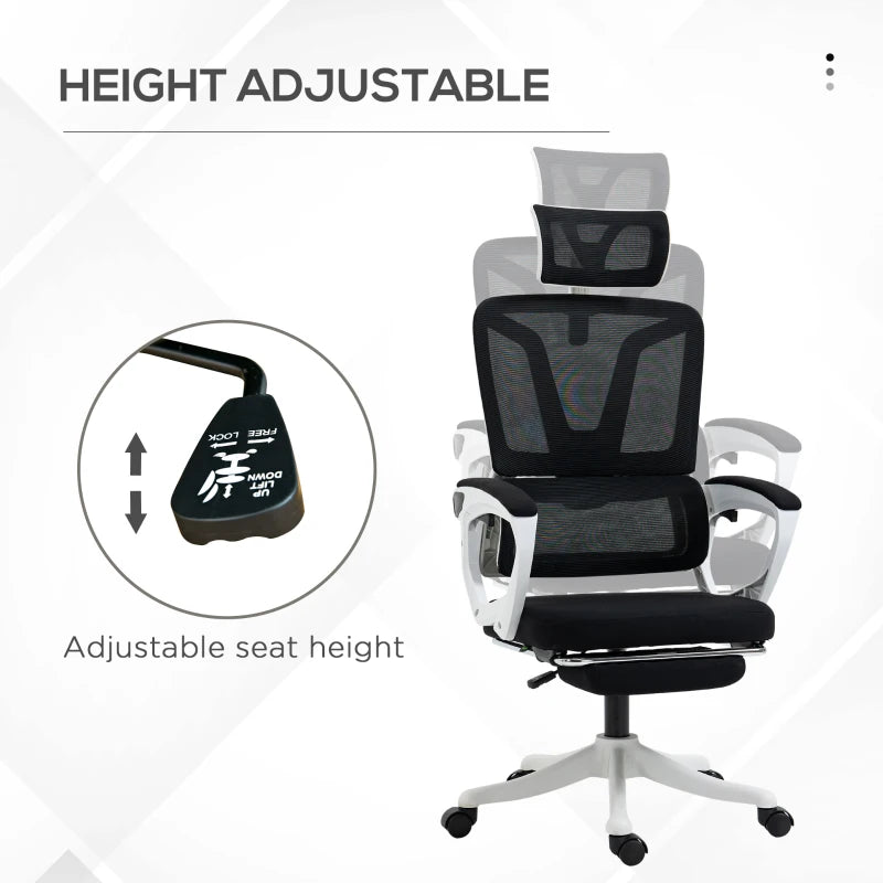 Black Ergonomic High Back Office Chair with Reclining Mesh, Headrest, Lumbar Support & Foot Rest