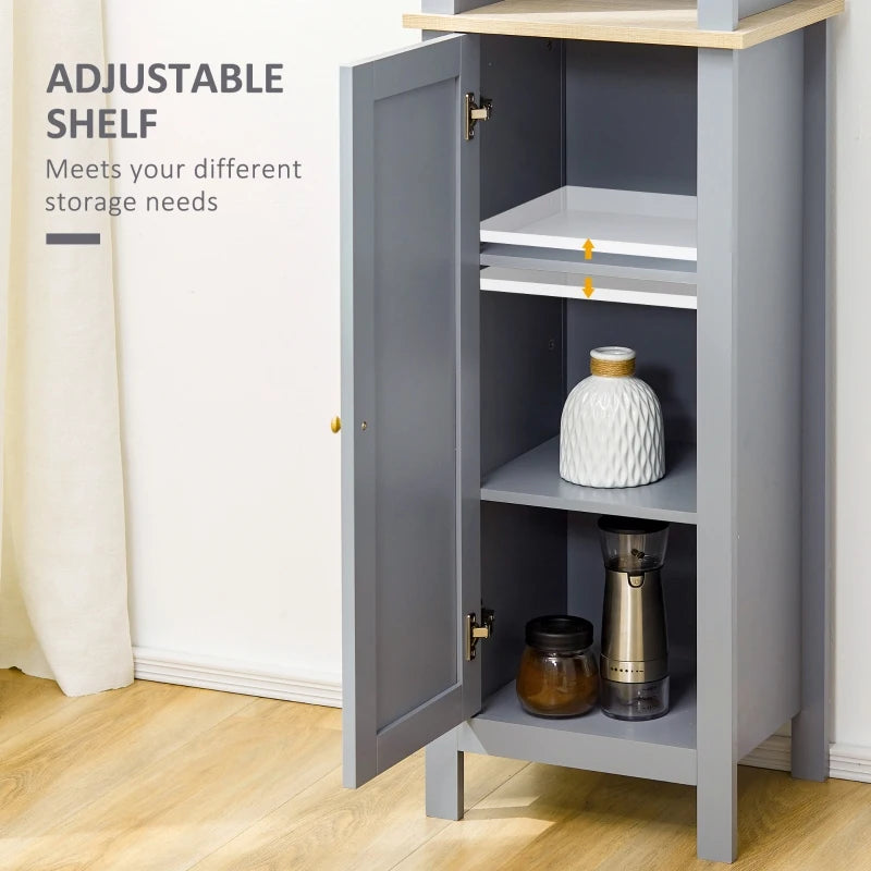 Grey Bathroom Storage Cabinet with 3 Tier Shelf and Cupboard