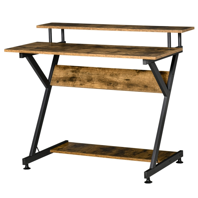 Rustic Brown Compact Computer Desk with Storage & Monitor Stand