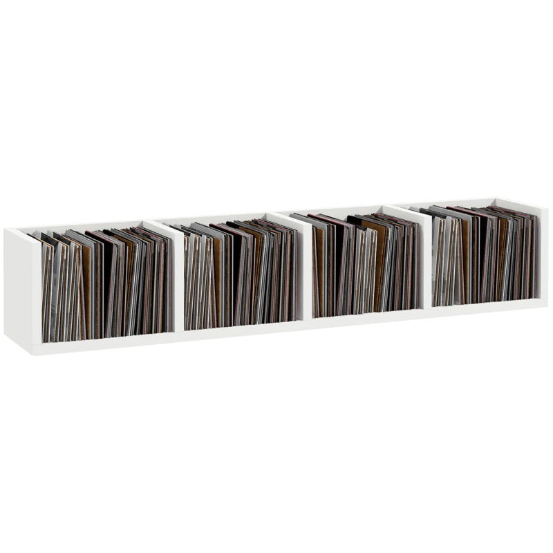 White Wall Mount Media Storage Rack with 4 Cubes