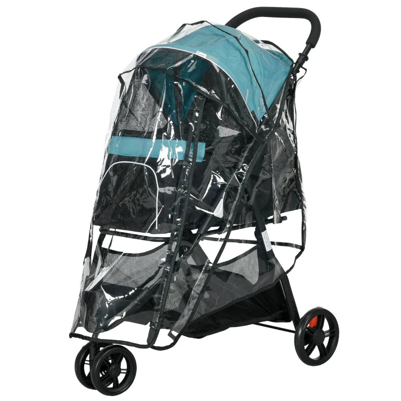 Foldable Pet Stroller with Rain Cover - Dark Green, XS/S Dogs