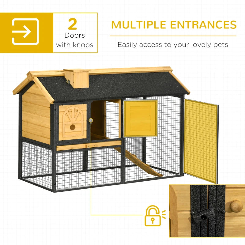 Outdoor Rabbit Hutch with Run and Asphalt Roof, 120 x 55.5 x 80cm, Grey