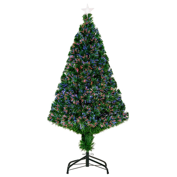 4FT Pre-Lit Fibre Optic Christmas Tree with Tree Topper - Multi-Colour