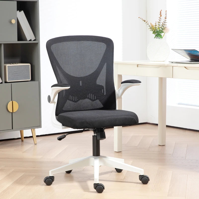 Black & White Mesh Office Chair with Flip-Up Arms