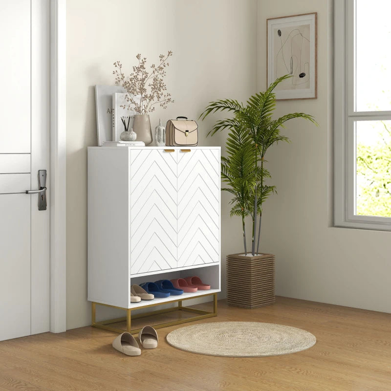Modern White Shoe Storage Cabinet with Adjustable Shelf and Vents - Holds 12 Pairs