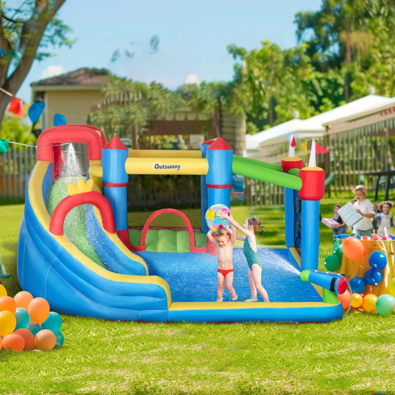 Kids 6-in-1 Inflatable Water Slide Bounce House - Blue