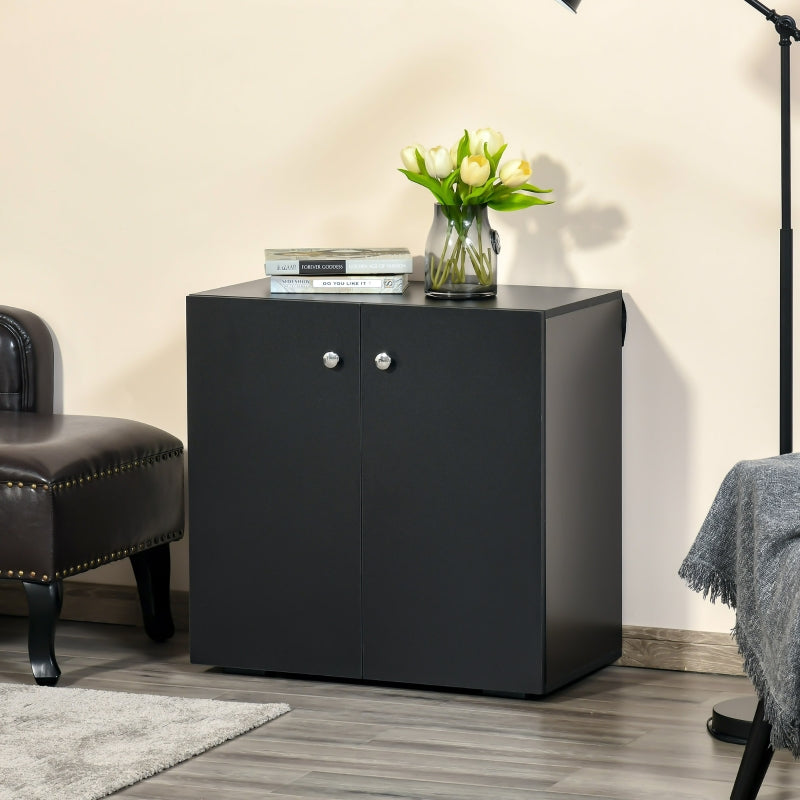 Black Wooden Freestanding Storage Cabinet with Two Shelves