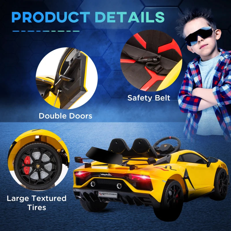 12V Yellow Kids Electric Ride-On Racing Car Toy with Remote Control