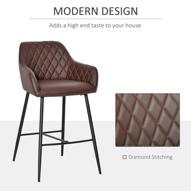 Brown Retro PU Leather Bar Stools Set of 2 with Backs and Footrest