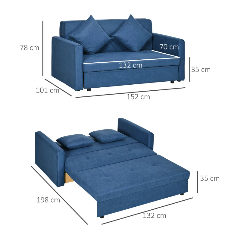 Deep Blue 2 Seater Convertible Sofa Bed with Storage