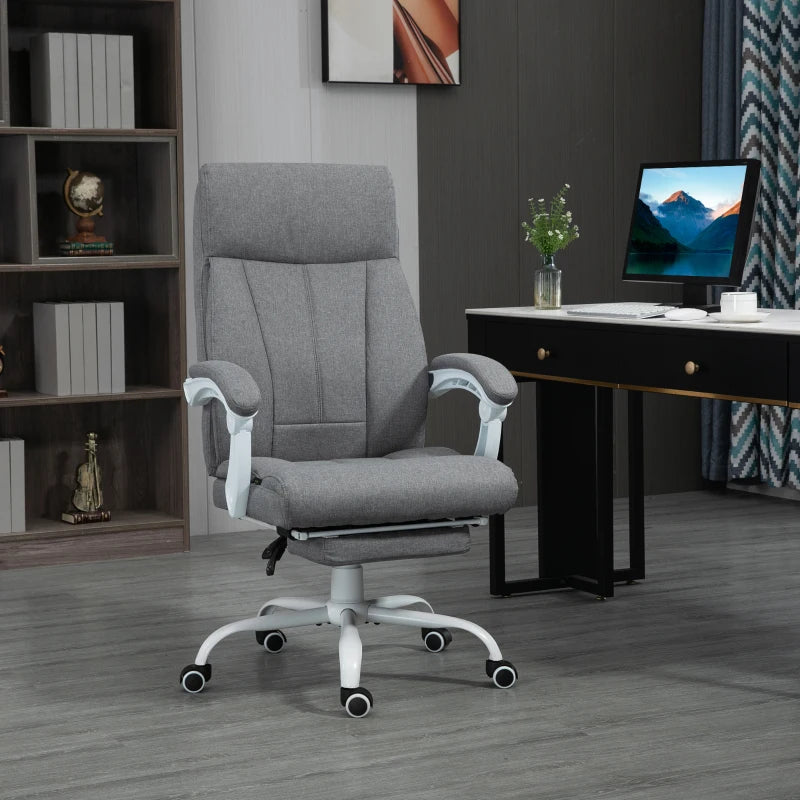 Grey Ergonomic Office Chair with Reclining Back and Footrest