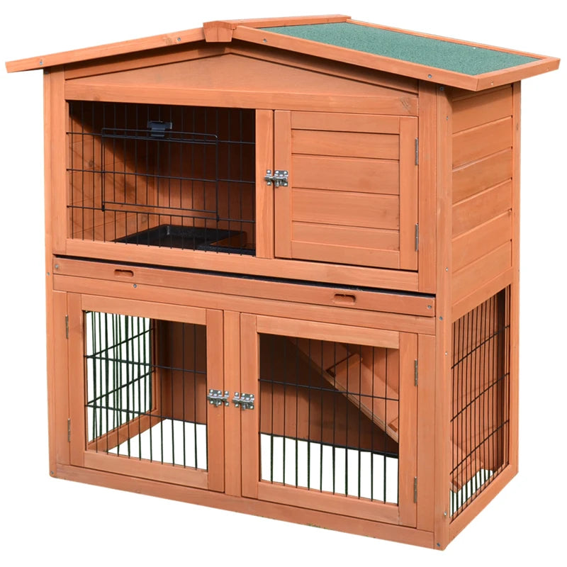 2-Tier Outdoor Rabbit Hutch with No-Leak Tray - Grey, 100.5 x 55 x 101 cm