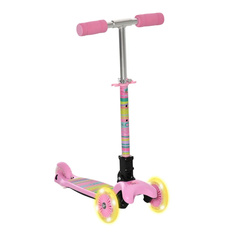 Foldable Pink Kids 3-Wheel Scooter with LED Flashing Wheels