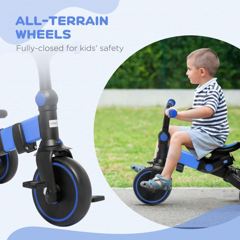 Blue 3-in-1 Kids Tricycle with Parent Handle