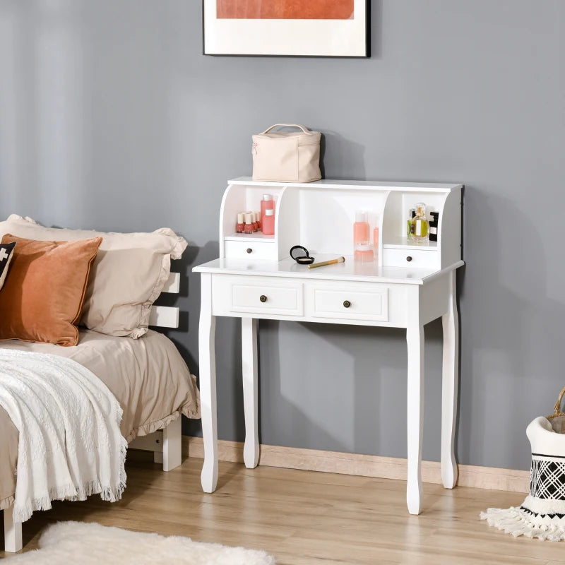 White 4-Drawer Vanity Makeup Table for Bedroom Storage