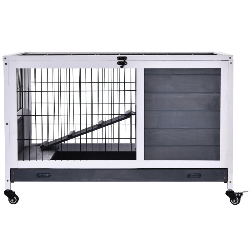 White Wooden Small Animal Hutch with Openable Roof and No-Leak Tray