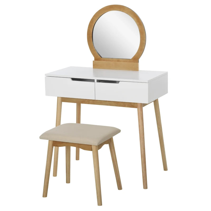 Modern Brown Dressing Table Set with Mirror & Stool