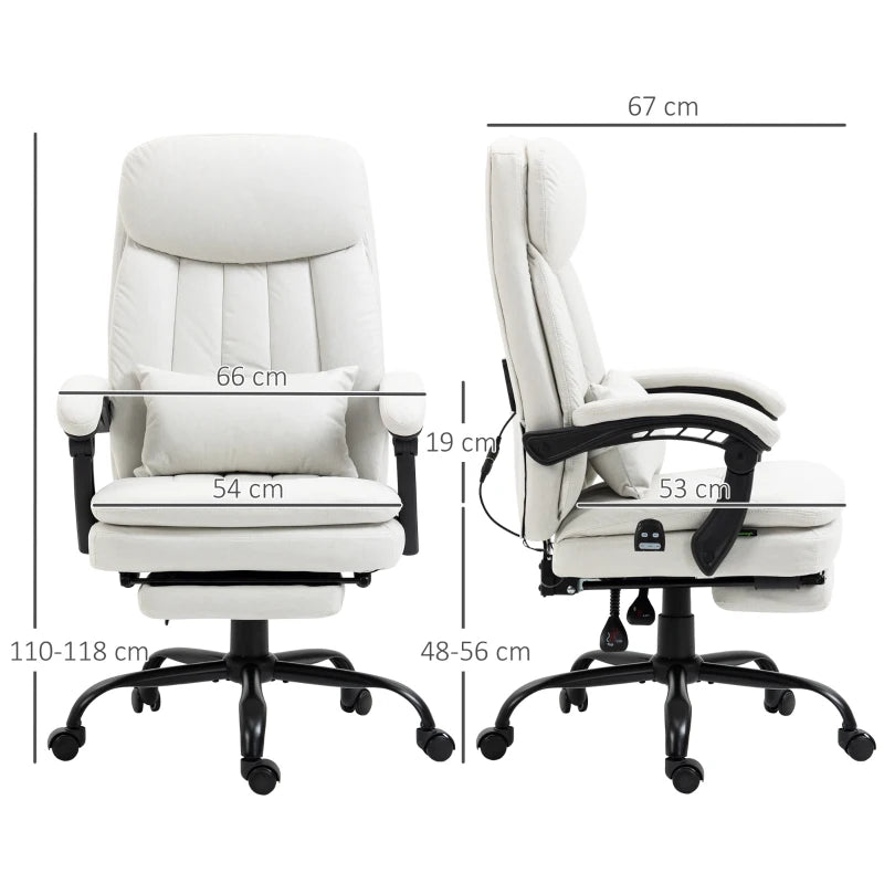 Massage Office Chair with Heating, Lumbar Support, Reclining Back - Cream White