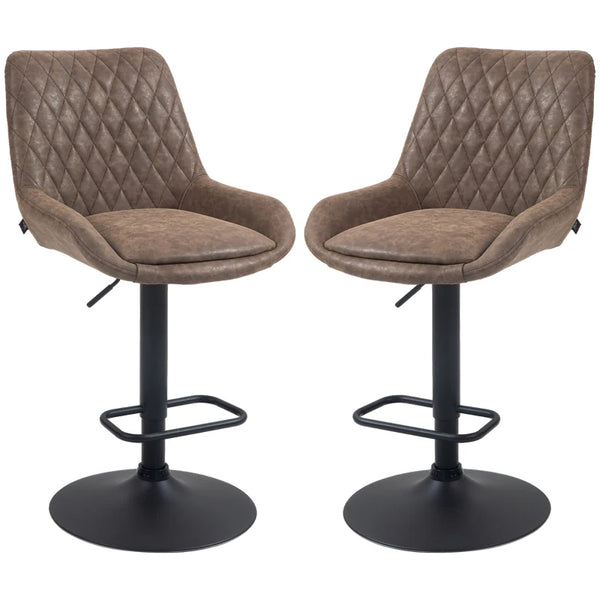 Brown Faux Leather Retro Bar Stools Set of 2