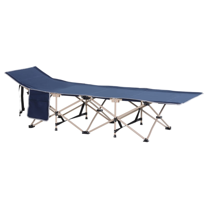 Blue Portable Folding Camping Cot with Side Pocket and Carry Bag