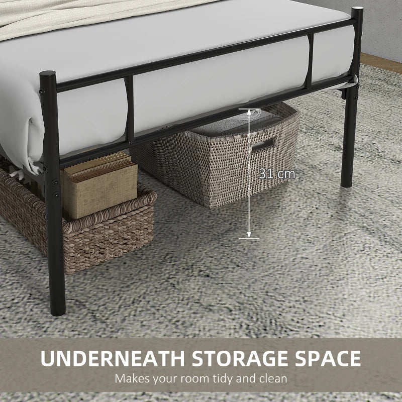 Black Metal Single Bed Frame with Storage Space