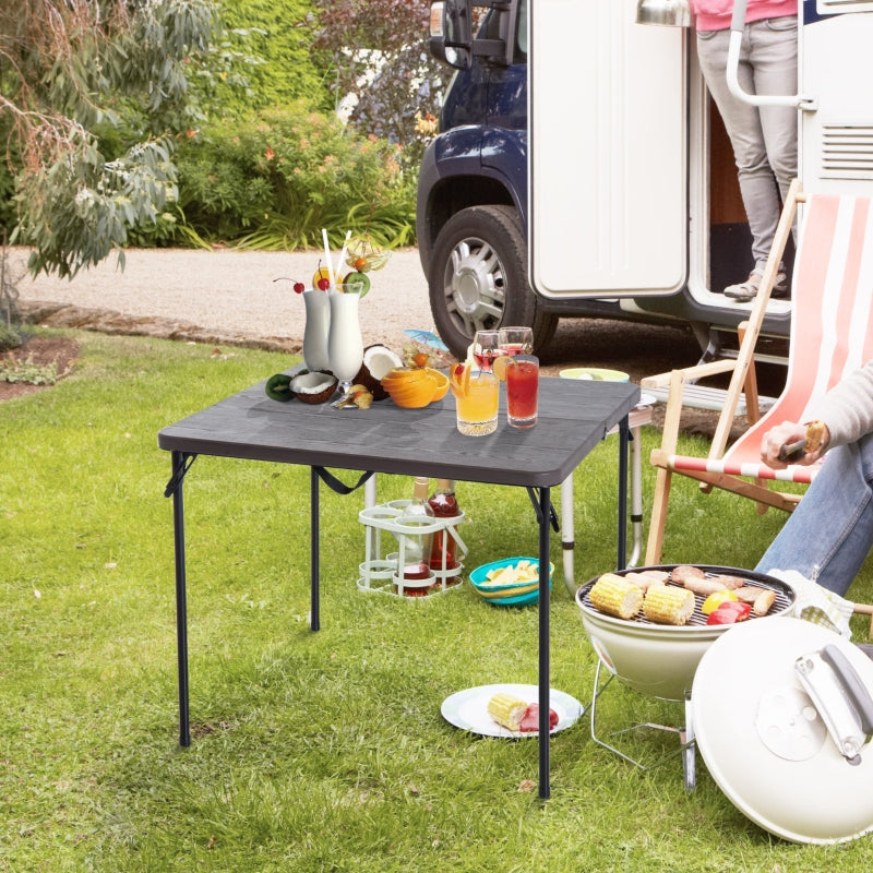 Portable Metal Picnic Table - Compact Outdoor Furniture, Black/Brown, 86x86x71.5 cm