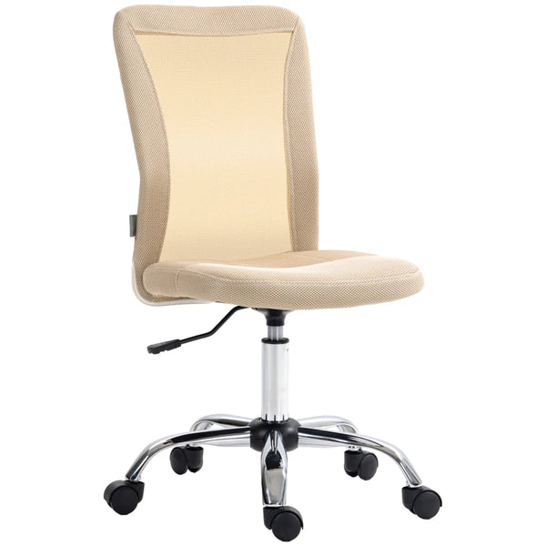 Beige Mesh Office Chair with Adjustable Height and Swivel Wheels