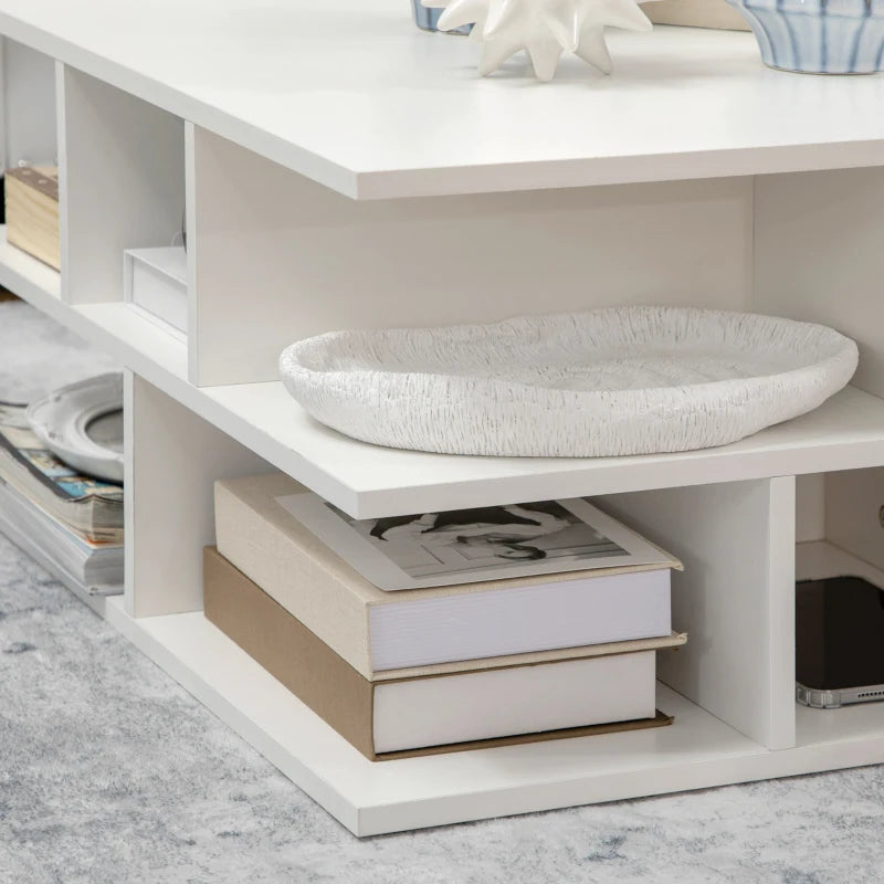 Modern White Square Coffee Table with Storage Shelves