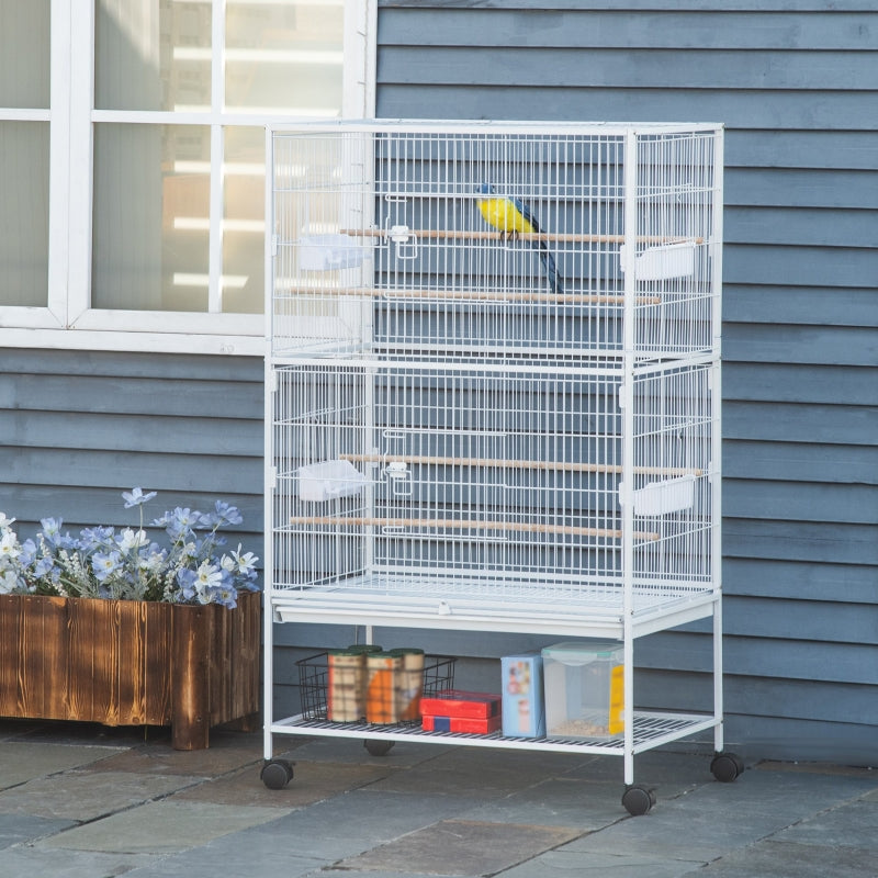 White Large Bird Cage with Stand & Storage - Ideal for Budgies, Finches, Canaries, Parakeets