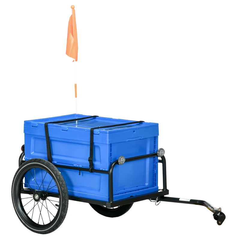 Blue Steel Frame Bike Trailer Storage Box - 65L Capacity