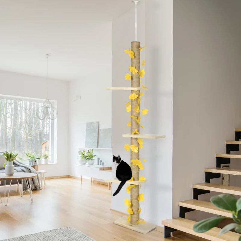 Yellow Adjustable Cat Tree with Perches and Anti-Slip Kit