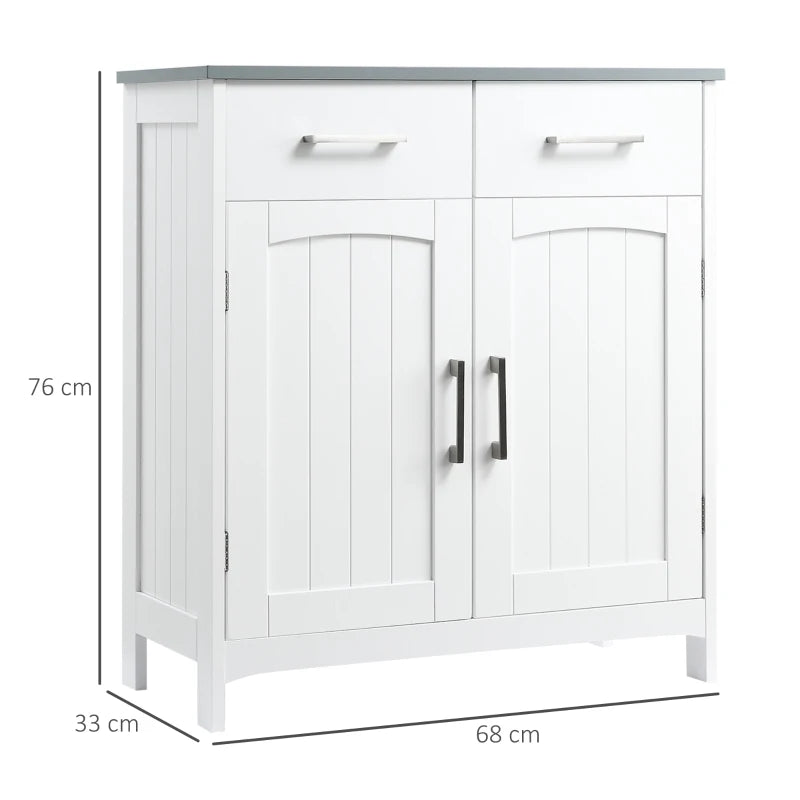 White Bathroom Storage Cabinet with Drawers and Double Doors