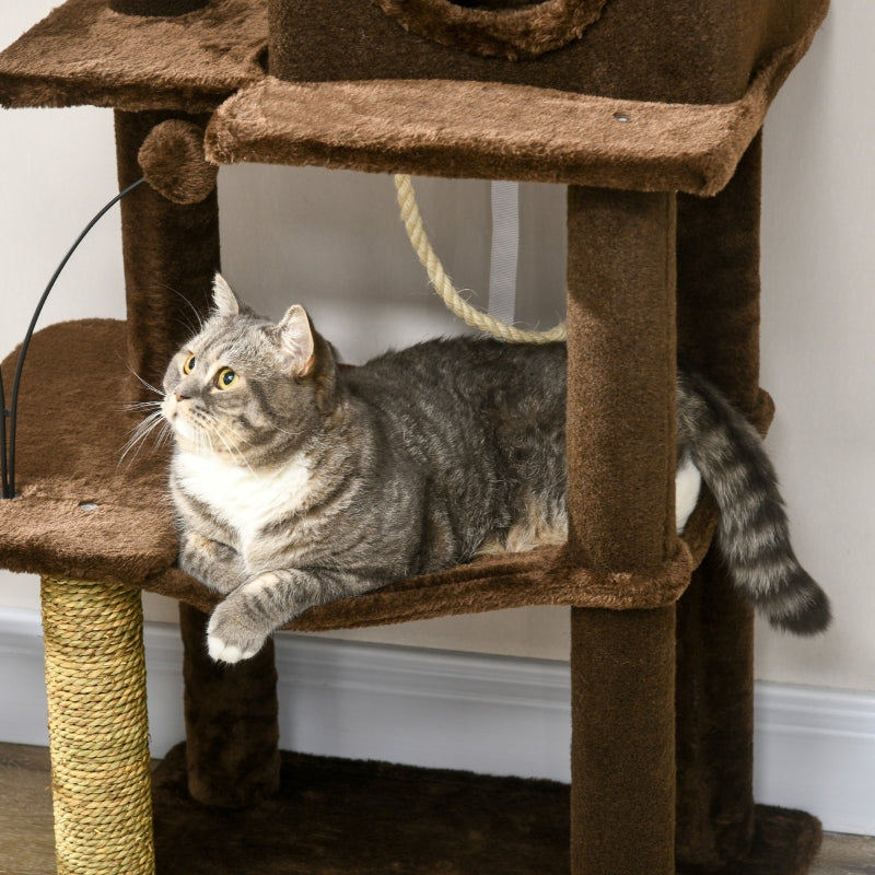 Modern Brown Cat Tree with Scratching Posts and Toy Ball