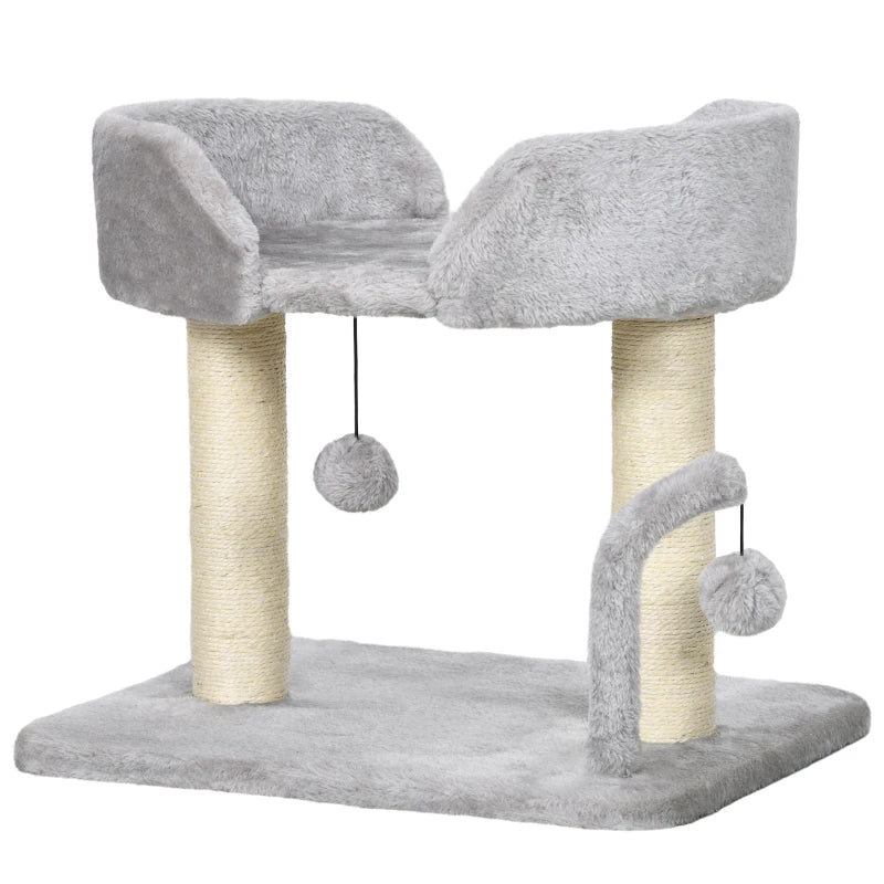 Cat Tree with Toy Balls and Scratching Post - Light Grey