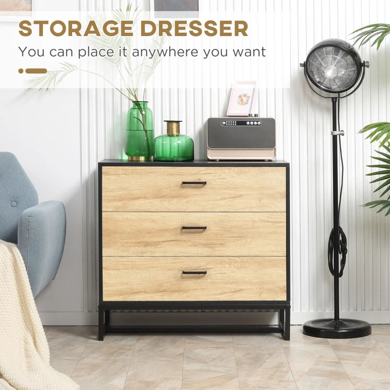 Natural 3-Drawer Steel Frame Storage Cabinet - Bedroom & Living Room Organizer