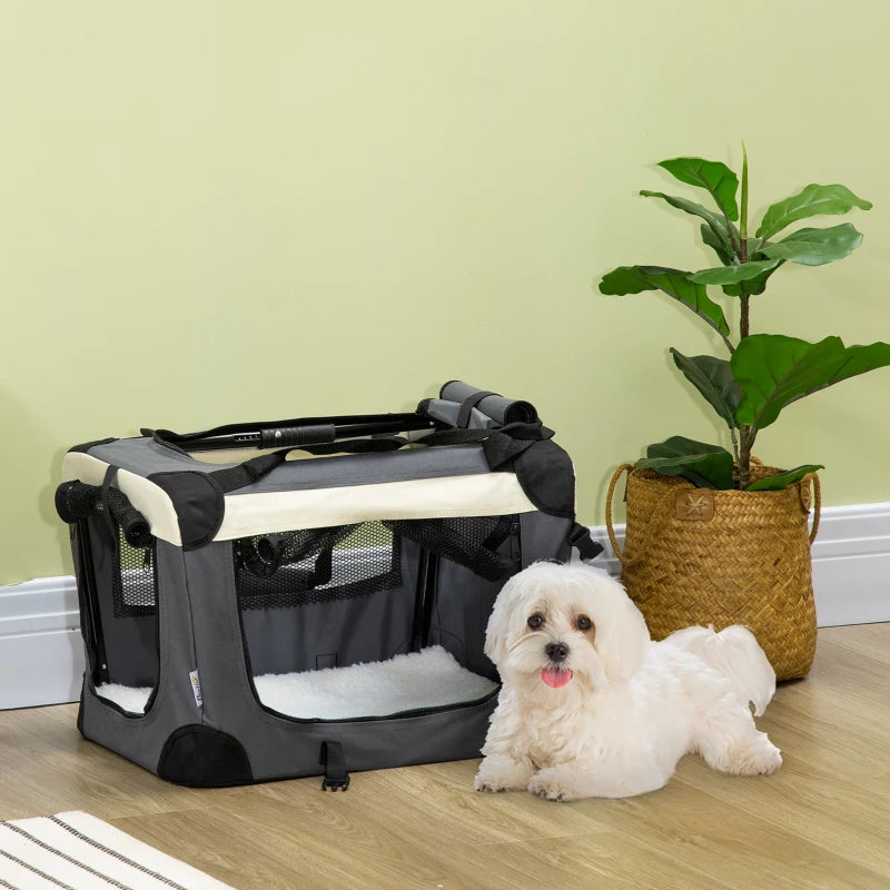 Foldable Grey Pet Carrier with Cushion - 51cm for Mini Dogs and Cats