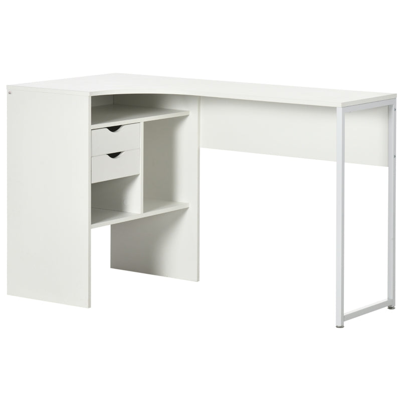 White L-Shaped Computer Desk with Drawers and Storage Compartments