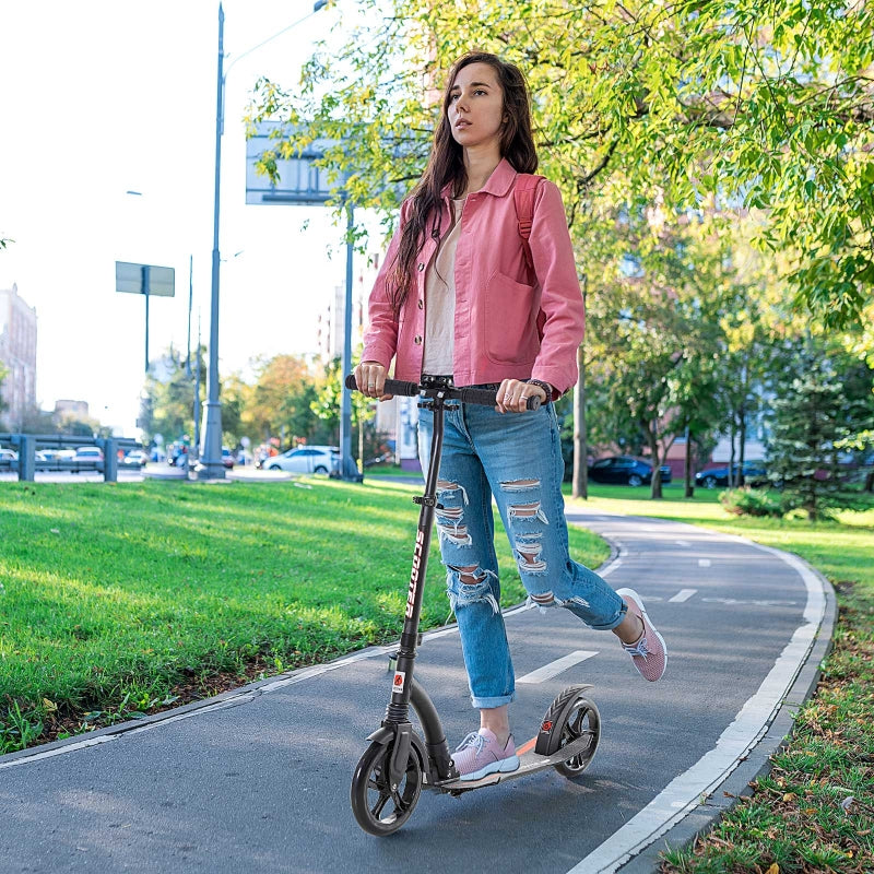 Black Foldable Kick Scooter with Shock Absorption for Teens and Adults