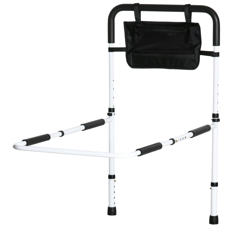 Adjustable White Bed Safety Rail with Storage Pocket