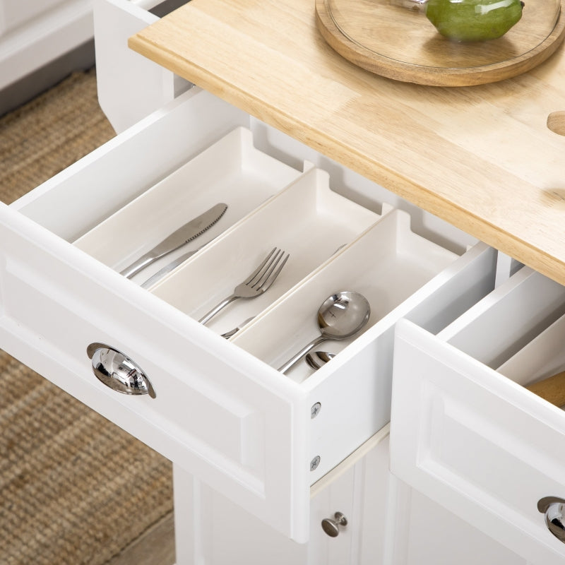 White Rolling Kitchen Island Cart with Storage and Towel Rack